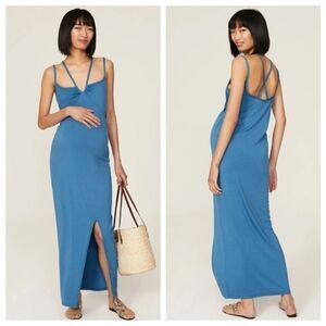 EMILIA GEORGE | Bella Blue Cutout Maternity Maxi Dress Women’s Size Large